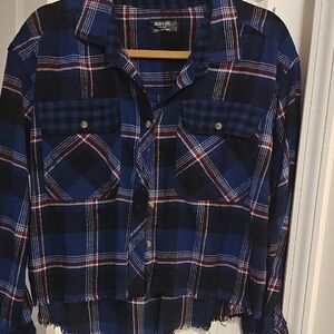 Blue and Black Plaid Women's Top